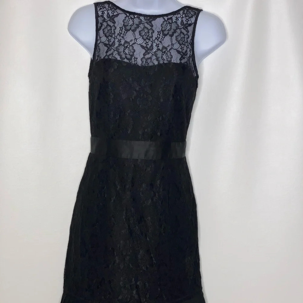 Wink Black Lace Mini Dress with Sheer Yoke
